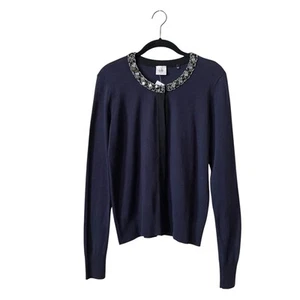 Cabi Style 3304 Formal Cardigan Womens Size S Midnight Blue Long Slv Embellished - Picture 1 of 10