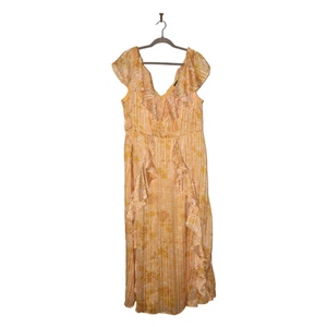 ELOQUII $79 Sleeveless Ruffle V-Neck Maxi Dress Yellow Gold Floral Print Size 18 - Picture 1 of 4