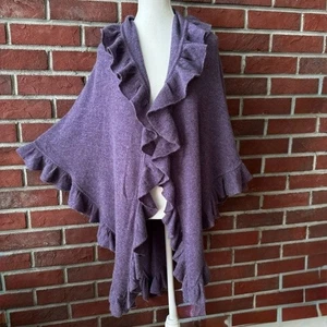 Minnie Rose Luxurious Cashmere Ruffle Shawl Open Cape Wrap O/S NWOT - Picture 1 of 9