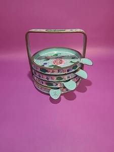 Chinese Cloisonne Enamel And Copper Famille Rose Stacking Ashtrays 3.3/4” X 3” - Picture 1 of 9