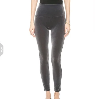 Spanx Gray Silver Velvet Slimming Shapewear Leggings XL inseam 28” EUC velour  - Image 1 of 4