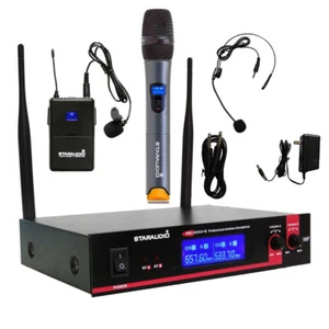 2CH UHF Wireless Microphone System Handheld Mic & Headset Bodypack Church DJ Mic - Picture 1 of 11