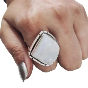 NATURAL RAINBOW MOONSTONE GEMSTONE 925 STERLING SILVER HUGE COCKTAIL WOMENS RING - Picture 1 of 8