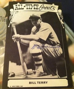 Bill Terry Autograph Card. MLB HOF 1954. - Picture 1 of 2