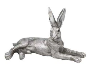 Statua regalo coniglio resina ornamento lepre sdraiata argento - Foto 1 di 1