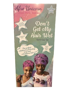 Afro Unicorn Swim Cap Set 2 Pk Watertight Seal Unique Divine Magical NEW SEALED - Picture 1 of 2