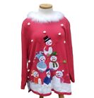 Ugly Christmas Sweater Quacker Factory Marabou Feathers Snowman Pyramid Size 2X 