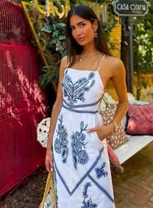 NWT_ZARA FW24 ZW COLLECTION EMBROIDERED MIDI DRESS BLUE WHITE 5107/259_XS-L - Picture 1 of 15