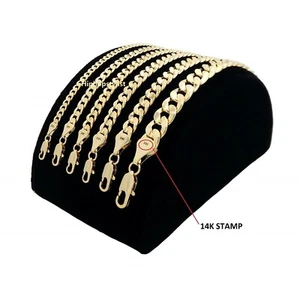 Brazalete cóncavo enchapado en oro 14k con cadena de eslabones cubana de 8"" 9"" 20"" 22"" 24"" 30"" para hombre - Imagen 1 de 5