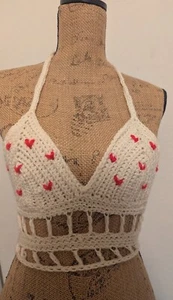 Be My Valentine! Handmade Crochet Halter Top Womens Small Heart Corset top - Picture 1 of 7