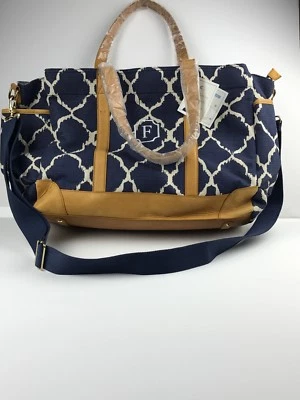 NWT Pottery Barn Kids Classic Diaper bag Navy Ikat Monogram F Changing Pad - Image 1 of 4