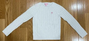 Lilly Pulitzer Girls White Cotton Cable Knit Sweater w/ Pink Palm Tree Sz 12 - Picture 1 of 6
