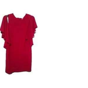 London Times Red Cold Shoulder Swing Shift Dress Women Size 12 Knee Length Large - Picture 1 of 6