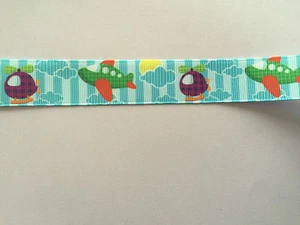 Ripsband Flugzeuge Hubschrauber mit Streifen Band 7/8" 22mm - Bild 1 von 1