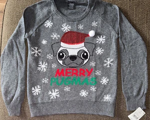 Christmas Merry Pugmas Sweater Girls Size S 6-6X NWT - Picture 1 of 5