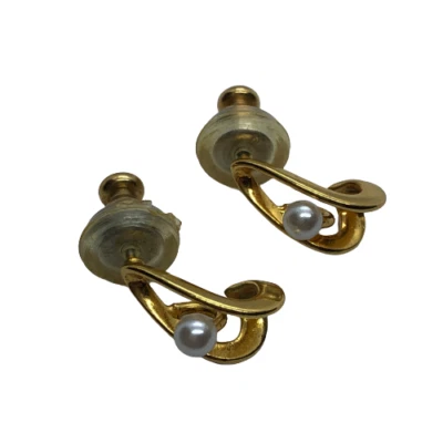 Подписанные Napier винтажные золотистые и искусственные жемчужины маленькие элегантные серьги (пронзенные) - Изображение 1 из 4