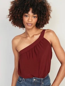 Old Navy Womens Size Medium ~ Burgundy Soft Woven One Shoulder Top $34 .. NWT - Picture 1 of 9
