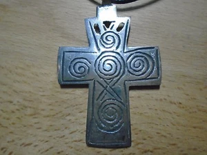 ETHIOPIAN COPTIC SILVER CROSS SPIRALS PENDANT NECKLACE 64 mm x 44 mm 36" cord - Picture 1 of 6