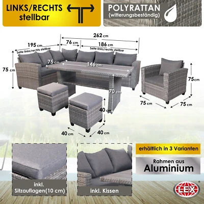 XXL Alu Polyrattan Terrassen Lounge Gartenlounge Sitzgruppe Ecklounge 5/4/2 tlg. - Bild 1 von 4
