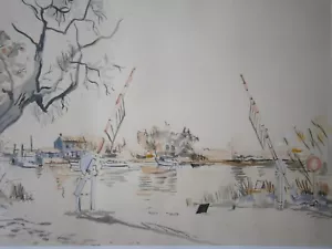 Peinture Grande Aquarelle Rémy Peyranne Toulouse Paysage Etangs Bateau 1972 - Imagen 1 de 11