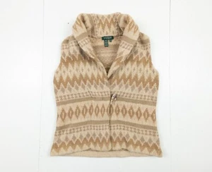 Lauren Ralph Lauren Sweater Womens Medium Petite Beige Knit Lambswool Cardigan - Picture 1 of 9
