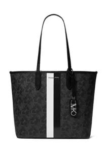 MICHAEL KORS Eliza Large East West Signature Open Tote, Black/Optic White, New - Picture 1 of 5