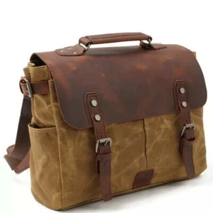 Umhängetasche Herren Leder Canvas Messenger Laptop Aktentasche Tasche Exklusiv - Bild 1 von 6