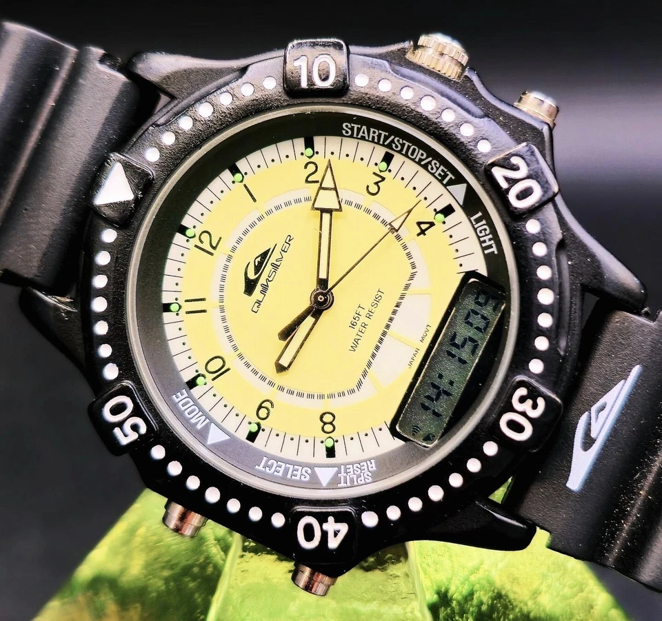 Reloj Hombre Vintage QUICKSILVER 1990 Fecha Temporizador Luz Cuarzo con Orig. Banda Foto 1 de 2