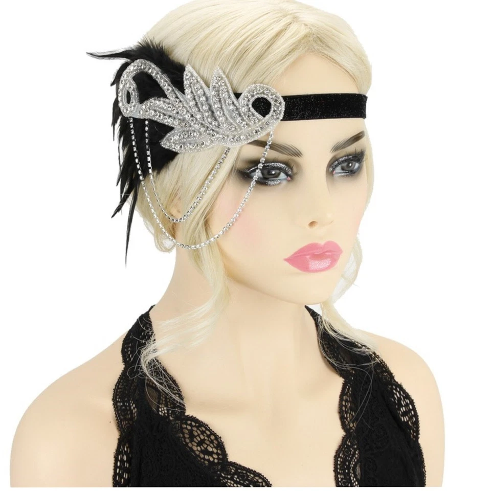 Diadema Negra Pluma y Estrás 1920 Gran Disfraz Gatsby Lapper Foto 1 de 1