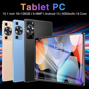 Black EU Plug Tablet 6GB+128GB 10.1in 1960*1080 High-Clear Andr-oid13 4G Cal Kit - Picture 1 of 7