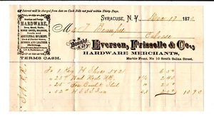 1873 Everson Frisselle & Co Hardware Merchants Syracuse N Y Billhead Hufeisen - Bild 1 von 2