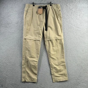 The North Face Pants Mens 38 Beige Khaki Nylon Hiking Convertible Zip Off Belted - Picture 1 of 22