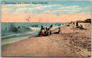 1918 Beach Gulf Of Mexico Pass-A-Grille Florida FL Beach Bathing Posted Postcard - Picture 1 of 2