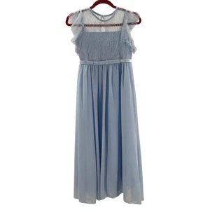 GIRL'S PARTY DRESS 10-11 Y blue lace chiffon ruffle sleeve maxi dress NEW 0B8 - Picture 1 of 6