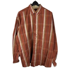 Mens Y2K Cotton Works Orange Brown Plaid Button Up Shirt Size XLT - Picture 1 of 9