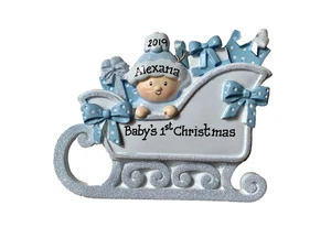 Pink Blue Santa Sled- Personalized Baby's First Christmas Ornament- Boy or Girl - Picture 1 of 2