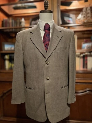 vtg 90s Andrew Fezza 39R 32x34 2pc Pant Suit Tan Single Breasted - Image 1 of 4