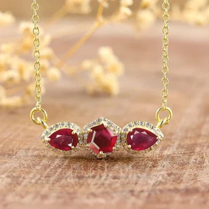 Natural Red Rose ruby bar pendant necklace, Anniversary gift, Gemstone pendant - Picture 1 of 5
