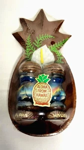 Vtg1970's Aloha From Hawaii Wooden Salt & Pepper Shakers w/Spoon Rest-New Sealed - Picture 1 of 4