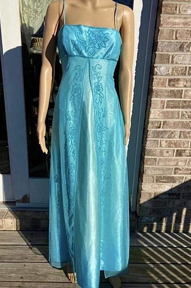 Vestido de graduación vintage años 90/Y2K hada etéreo eléctrico azul con cuentas Foto 1 de 4