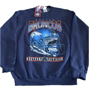Vintage NOS NWT Denver Broncos Pro Player Sweatshirt Big Helmet Men’s Large - Picture 1 of 8