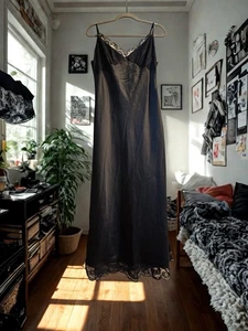 Abercrombie & Fitch Satin Lace Slip Dress Navy Blue New With Tags - Picture 1 of 13