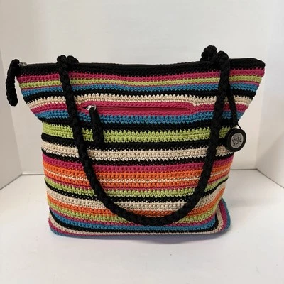 Bolso de Hombro The Sak Grande Crochet Rayas Negro Verde Azul Rosa Naranja Foto 1 de 4