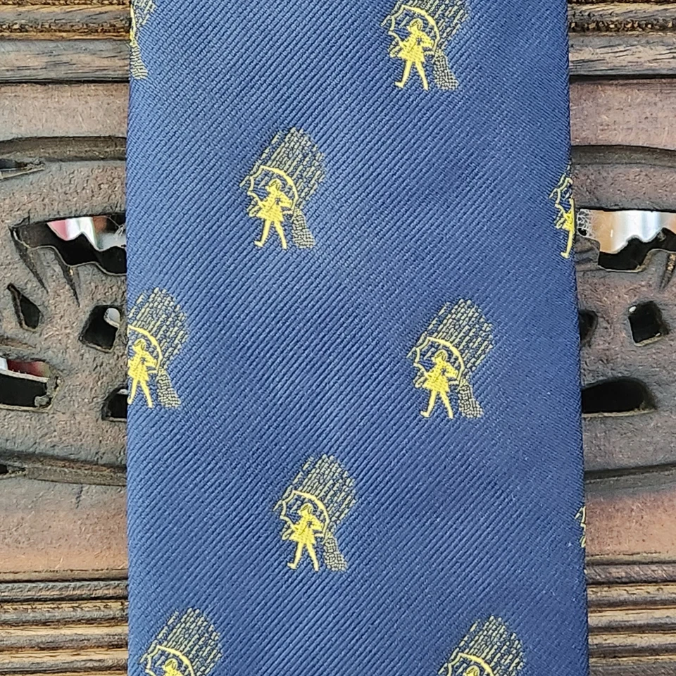 Corbata Morton's Salt azul marino logotipo de empresa vintage amarilla niña poder de colección Foto 1 de 4