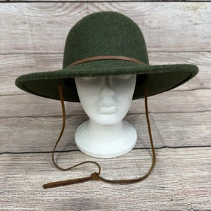 Cappello Brixton verde 100% lana feltro tiller tesa larga Fedora cinturino medio unisex - Foto 1 di 12