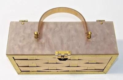 1950s Dorset Rex Purse Gold Woven Metal & Lucite Basket Handbag Purse - Image 1 of 4