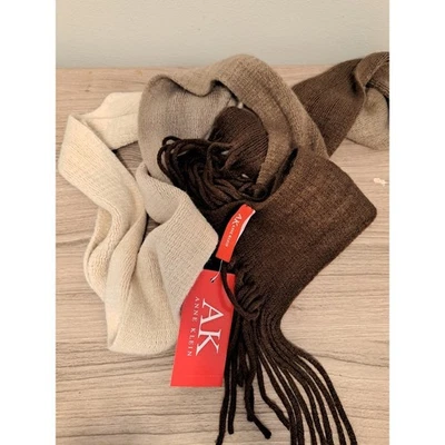 Cachecol de malha Anne Klein Ombre marrom creme franja acrílico novo com etiquetas - Imagem 1 de 4