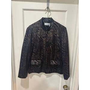 Alfred dunner size 12 Large black gold pattern zipper jacket Office Casual Work - Picture 1 of 4