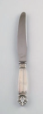 6 Georg Jensen Akanthus Sterlingsilber, 6 Tafelmesser mit kurzem Griff. - Bild 1 von 4