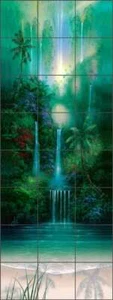 Waterfall Tile Mural David Miller Tropical Art Ceramic Backsplash DMA2009 - Picture 1 of 2